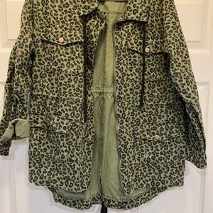 Leopard Print Army Green Utility Jacket